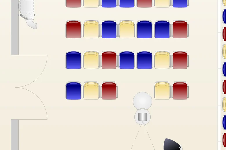 Sitzplan mit farblich markierten Sitzplätzen im Theater